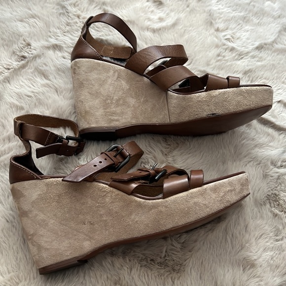 J. Crew Brown Suede & Leather Platform Wedges - Picture 4 of 7